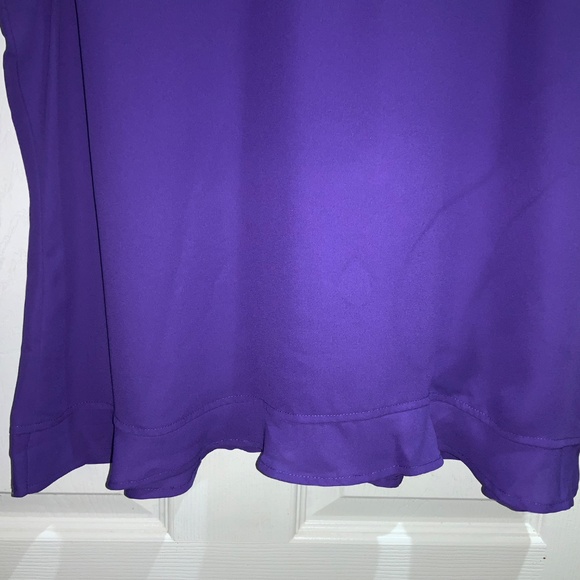 NY & Co. purple button front flutter sleeve top Sz L flounce hem - Picture 6 of 8